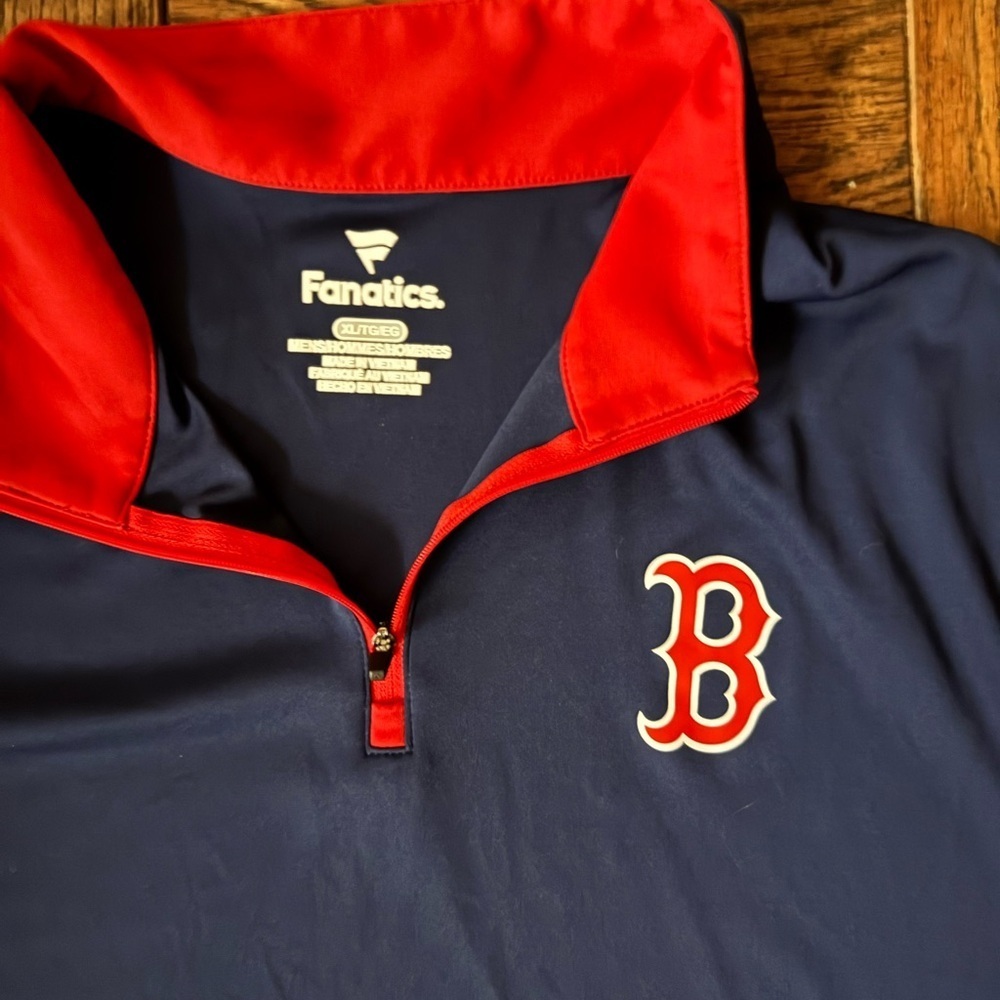 Fanatics Boston Red Sox Quarter Zip Pullover Jacket Navy Red MLB - Picture 2 of 2